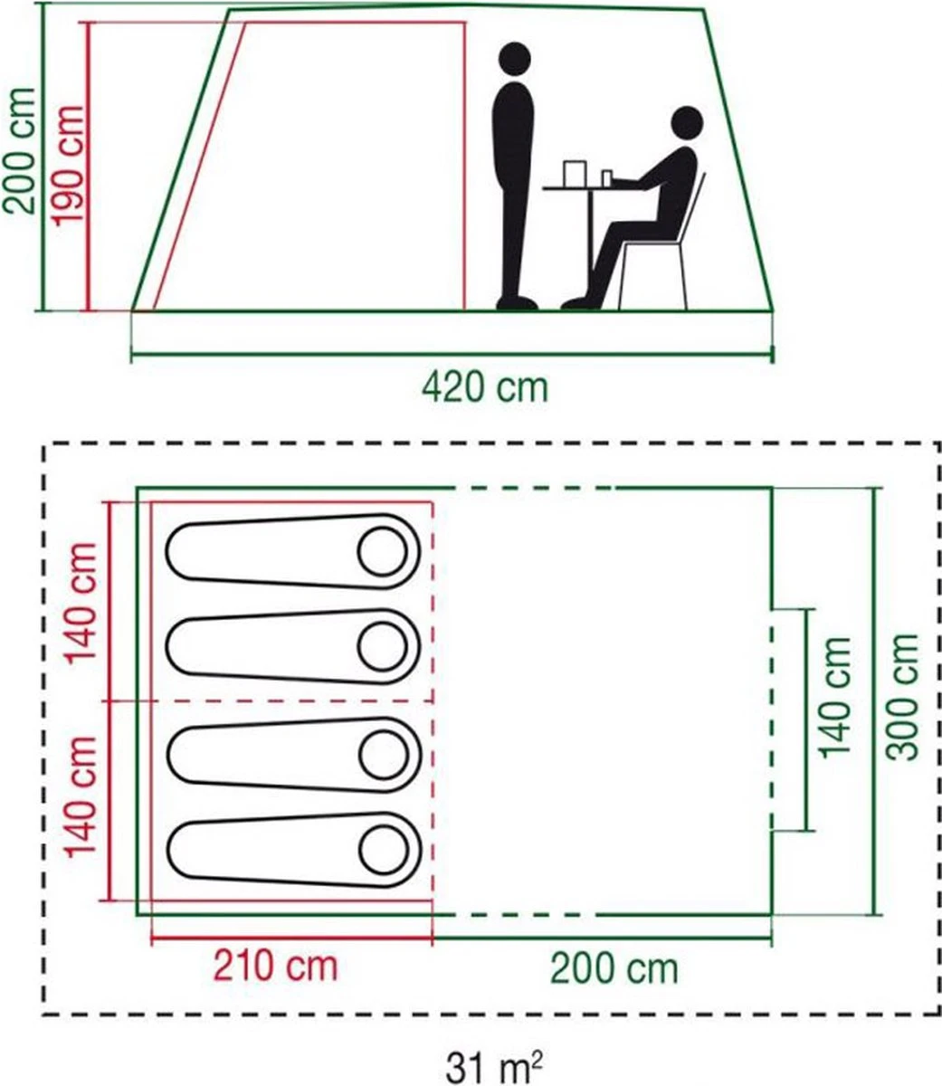 Coleman Cook 4 Tunneltent - Familietent - 4-Persoons - Groen 4 Coleman Cook 4 Tunneltent - Familietent - 4-Persoons - Groen - Afbeelding 2