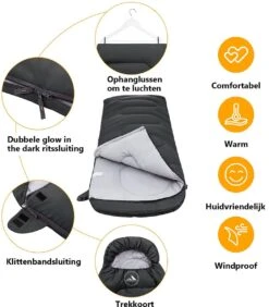 HikeMeister Mummy Slaapzak 1600 Gram - Kamperen - Zwart - Ca. 220 X 80 Cm - Met Binnenzak - Comfortzone: 0-15 Graden - Draagtas -Outdoor Kampeerwinkel 1051x1200