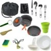 Camping Outdoor Kookset 13-delig Camping Servies En Pannen Pannenset Keukengerei - BPA-vrij & Geen Giftige Stoffen - Opvouwbaar & Licht - Ideaal Voor Reizen, Festival, Wandelen -Outdoor Kampeerwinkel 1188x1200