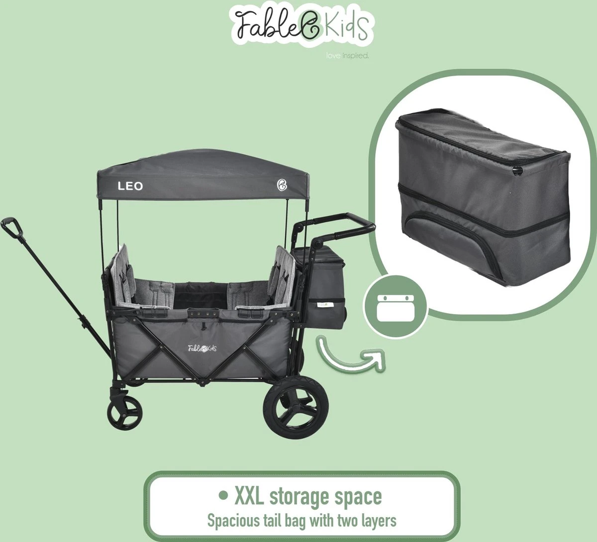 FableKids LEO X4Plus Opvouwbare Wagen Met Dak Fossil Grey 10 FableKids LEO X4Plus Opvouwbare Wagen Met Dak Fossil Grey - Afbeelding 8