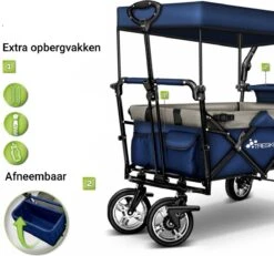 Tresko- Bolderkar, Grijs, Opvouwbaar, Met Dakje, Geschikt Tot 80 Kg - Bolderwagen - Kinderenvervoer - Bolderkarren - Tuinkar - Kinderwagen -Outdoor Kampeerwinkel 1200x1124