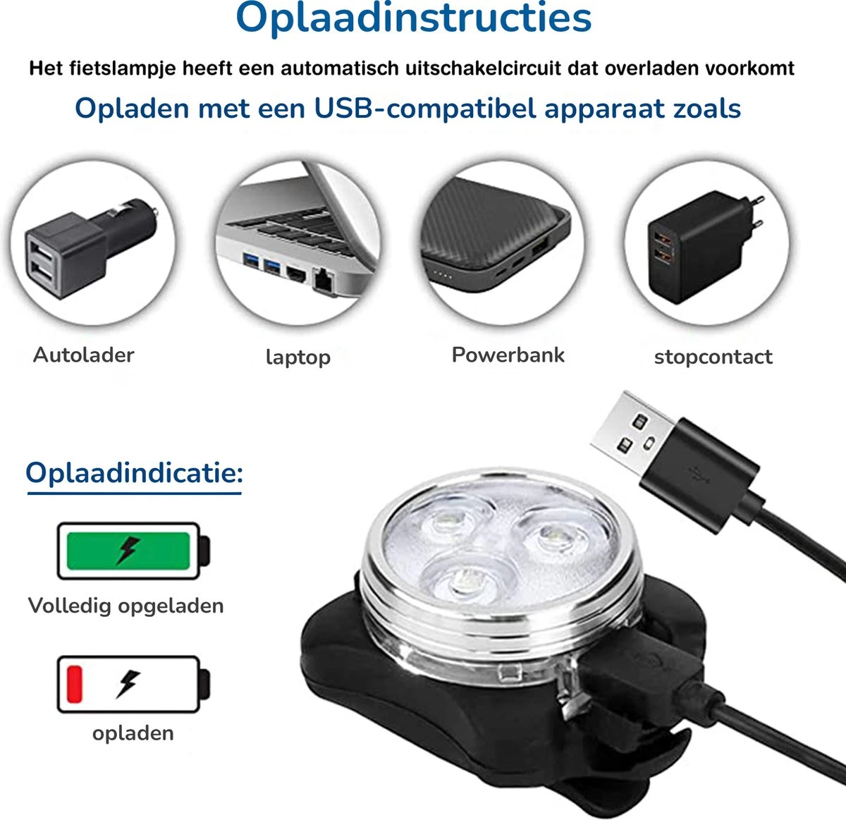 VUBIO LED Fietsverlichting USB Oplaadbaar - Waterdichte Fietslampjes 5 VUBIO LED Fietsverlichting USB Oplaadbaar - Waterdichte Fietslampjes - Afbeelding 3