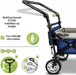 Tresko- Bolderkar, Grijs, Opvouwbaar, Met Dakje, Geschikt Tot 80 Kg - Bolderwagen - Kinderenvervoer - Bolderkarren - Tuinkar - Kinderwagen -Outdoor Kampeerwinkel 1200x1182