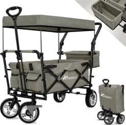 Tresko- Bolderkar, Grijs, Opvouwbaar, Met Dakje, Geschikt Tot 80 Kg - Bolderwagen - Kinderenvervoer - Bolderkarren - Tuinkar - Kinderwagen -Outdoor Kampeerwinkel 1200x1192