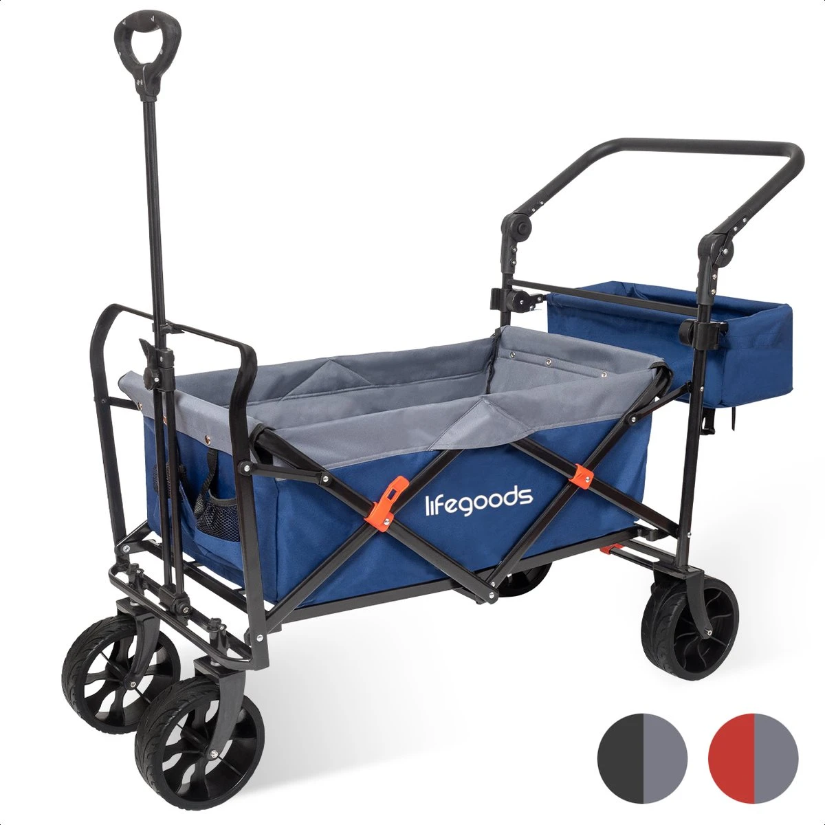 LifeGoods Bolderkar - Opvouwbaar - Tot 120KG - 103L - Extra Draagtas En Duwstang - Wasbaar Polyester - 98x45cm - Blauw/Grijs 3 LifeGoods Bolderkar - Opvouwbaar - Tot 120KG - 103L - Extra Draagtas En Duwstang - Wasbaar Polyester - 98x45cm - Blauw/Grijs