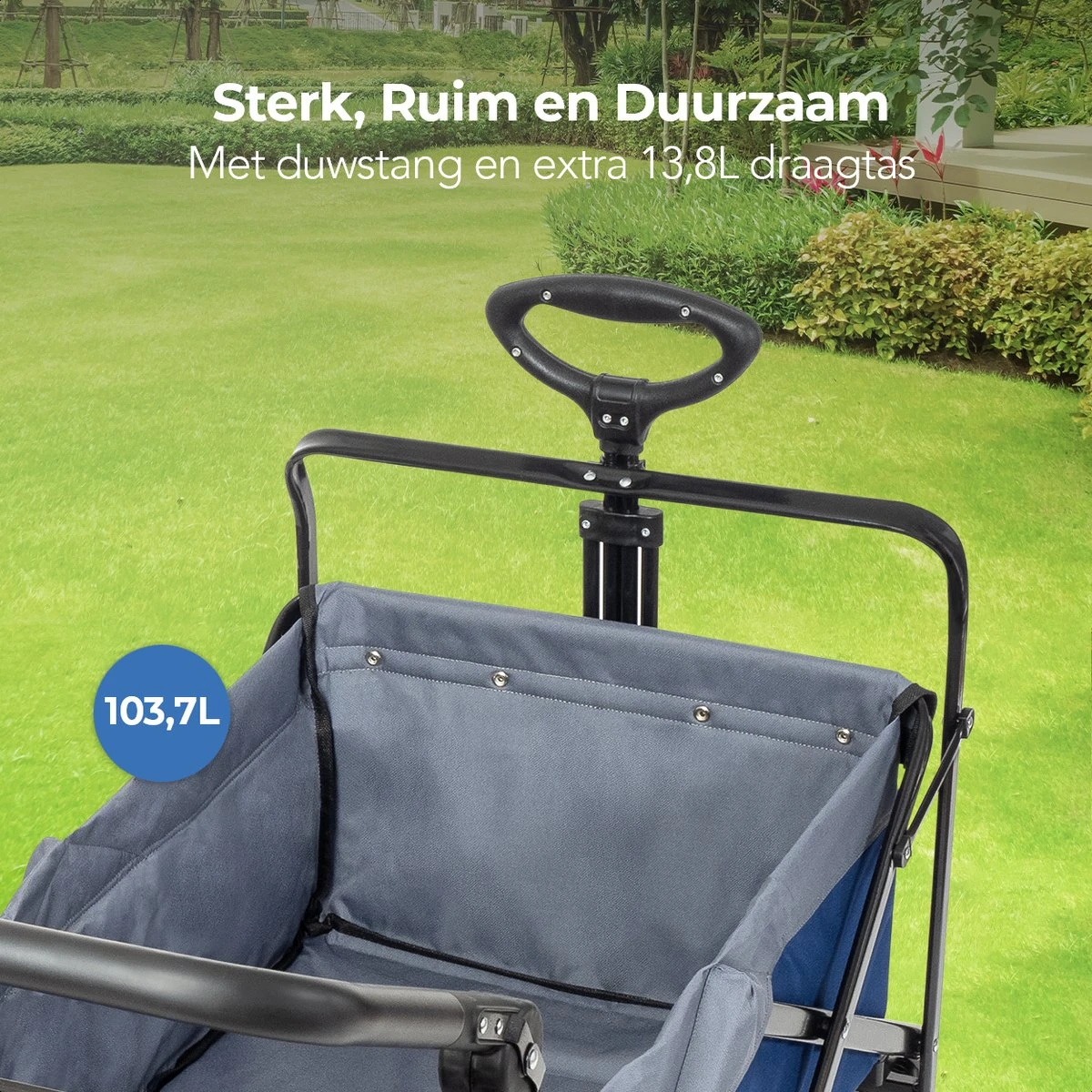 LifeGoods Bolderkar - Opvouwbaar - Tot 120KG - 103L - Extra Draagtas En Duwstang - Wasbaar Polyester - 98x45cm - Blauw/Grijs 11 LifeGoods Bolderkar - Opvouwbaar - Tot 120KG - 103L - Extra Draagtas En Duwstang - Wasbaar Polyester - 98x45cm - Blauw/Grijs - Afbeelding 9