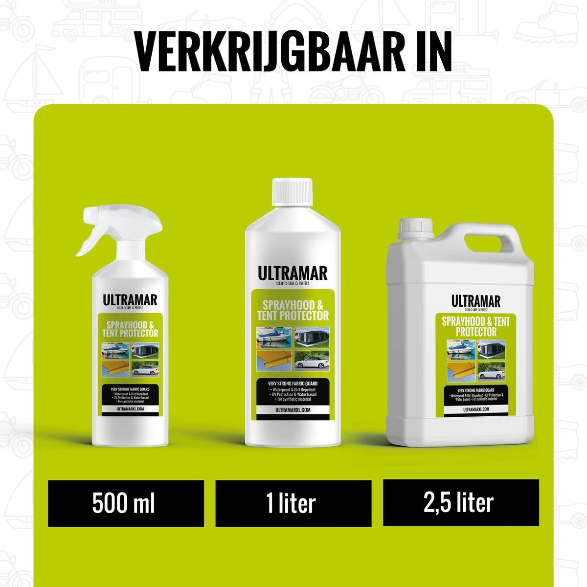 Ultramar - Sprayhood & Tent Protector 1L - Impregneermiddel Voor Bootkap, Tent, Cabriodak - Maakt Waterdicht En Geeft Extra Bescherming 7 Ultramar - Sprayhood & Tent Protector 1L - Impregneermiddel Voor Bootkap, Tent, Cabriodak - Maakt Waterdicht En Geeft Extra Bescherming - Afbeelding 5