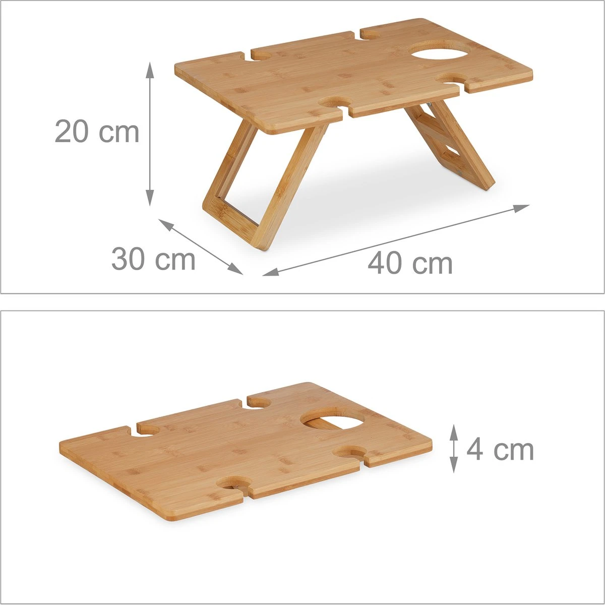 Relaxdays Opvouwbare Picknick Wijntafel - 4 Wijnglazenhouders - Bamboe Dienbladtafel Klein 6 Relaxdays Opvouwbare Picknick Wijntafel - 4 Wijnglazenhouders - Bamboe Dienbladtafel Klein - Afbeelding 4