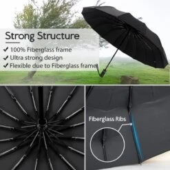 Beefree Automatische MONSTER Stormparaplu Met 16 Panelen Ø 104 Cm - Zwart -Outdoor Kampeerwinkel 1200x1200 377