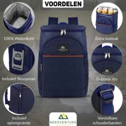 Needventure Koeltas - Lunchtas - Koelrugtas - Picknicktas - 20 Liter - Flessenhouder - Bieropener - Blauw -Outdoor Kampeerwinkel 1200x1200 48