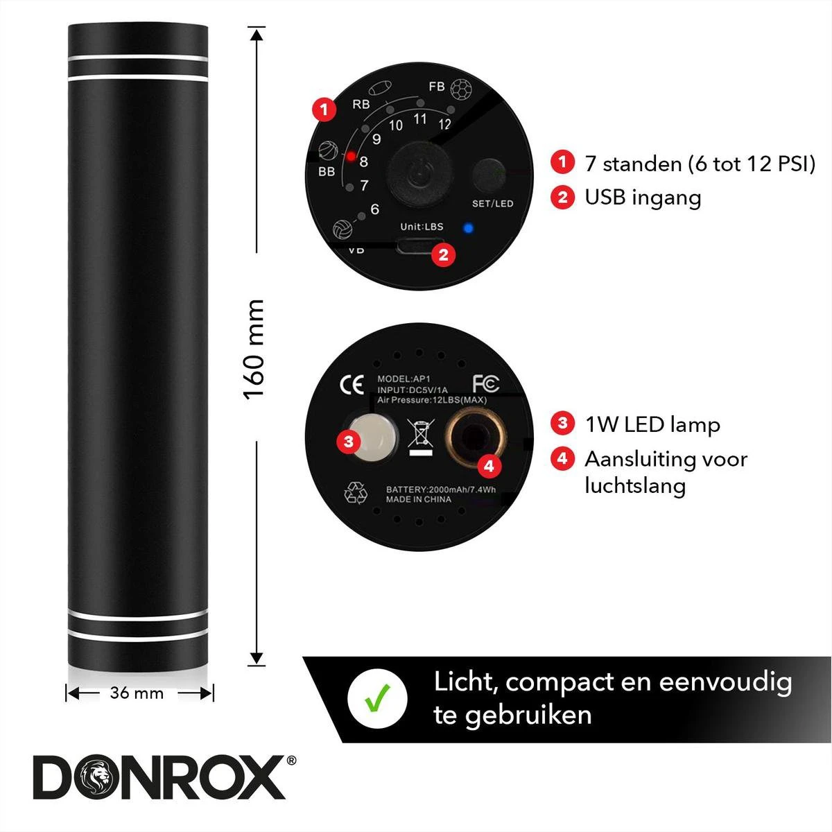 Donrox Play B211 Elektrische Ballenpomp - Voetbalpomp Inclusief Naalden - Oplaadbaar - Autostop 6 Donrox Play B211 Elektrische Ballenpomp - Voetbalpomp Inclusief Naalden - Oplaadbaar - Autostop - Afbeelding 4
