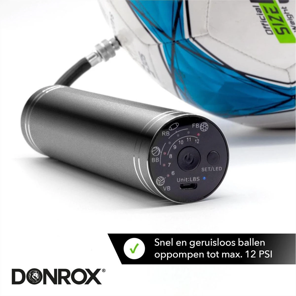 Donrox Play B211 Elektrische Ballenpomp - Voetbalpomp Inclusief Naalden - Oplaadbaar - Autostop 10 Donrox Play B211 Elektrische Ballenpomp - Voetbalpomp Inclusief Naalden - Oplaadbaar - Autostop - Afbeelding 8