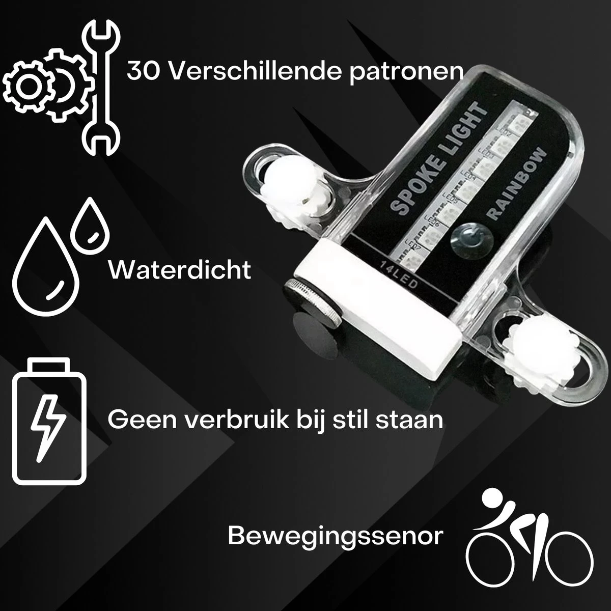 Spaakverlichting- Spaakverlichting Met Bewegingssenor- Spaakverlichting Kinderfiets- LED Voor Wiel- Waterdicht- 32 Verschillende Patronen- Makkelijk Te Installeren 4 Spaakverlichting- Spaakverlichting Met Bewegingssenor- Spaakverlichting Kinderfiets- LED Voor Wiel- Waterdicht- 32 Verschillende Patronen- Makkelijk Te Installeren - Afbeelding 2