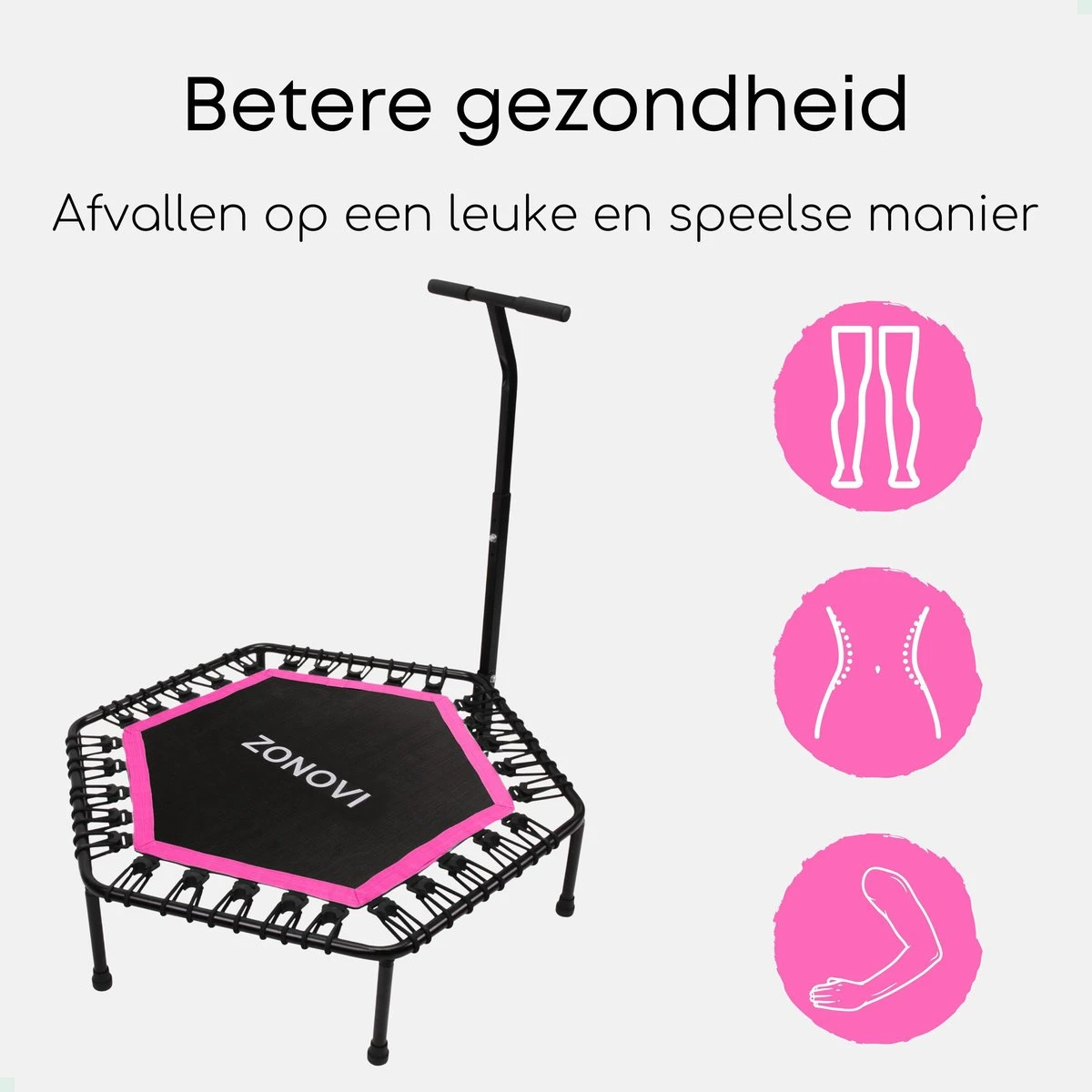 Zonovi Fitness Trampoline 250 Kilo – Mini Trampoline – Kleine Trampoline – Sport Trampoline – Met Elastieken – Zwart – Roze – 106 Cm – 42 Inch. 4 Zonovi Fitness Trampoline 250 Kilo – Mini Trampoline – Kleine Trampoline – Sport Trampoline – Met Elastieken – Zwart – Roze – 106 Cm – 42 Inch. - Afbeelding 2
