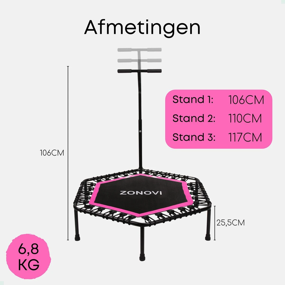 Zonovi Fitness Trampoline 250 Kilo – Mini Trampoline – Kleine Trampoline – Sport Trampoline – Met Elastieken – Zwart – Roze – 106 Cm – 42 Inch. 10 Zonovi Fitness Trampoline 250 Kilo – Mini Trampoline – Kleine Trampoline – Sport Trampoline – Met Elastieken – Zwart – Roze – 106 Cm – 42 Inch. - Afbeelding 8