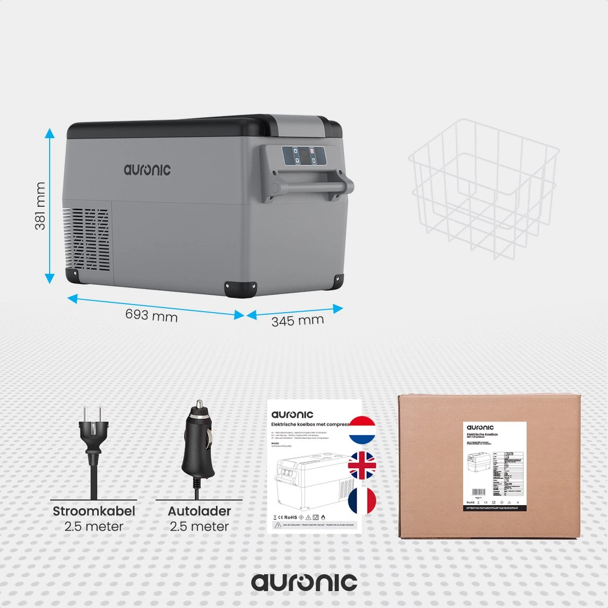 Auronic Elektrische Koelbox - 30.4L - Compressor - 12V En 240V - Grijs 6 Auronic Elektrische Koelbox - 30.4L - Compressor - 12V En 240V - Grijs - Afbeelding 4