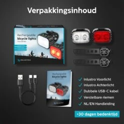 Inlustro Fietslamp Set - Voorlicht / Achterlicht - LED Fietslampjes Rood En Wit - Fietslicht Koplamp - Waterdicht - USB Oplaadbaar -Outdoor Kampeerwinkel 1200x1200 604