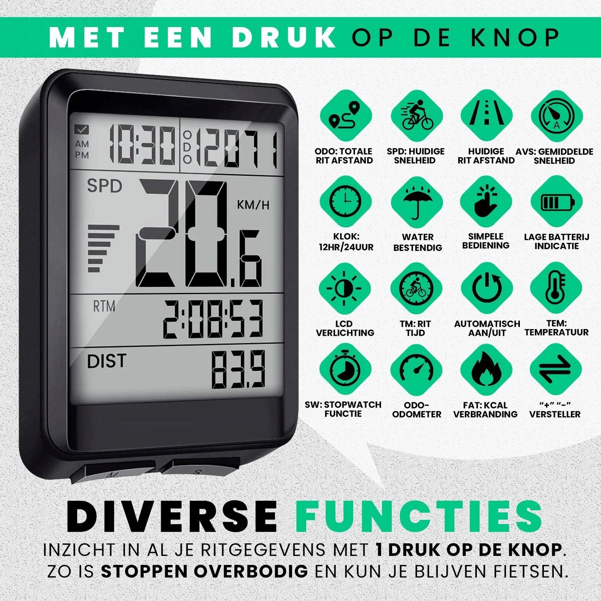 Strex Draadloze Fietscomputer - 17 Functies - Extra Groot Scherm - Draadloze Fiets Computer Draadloos Waterdicht - NL Handleiding 4 Strex Draadloze Fietscomputer - 17 Functies - Extra Groot Scherm - Draadloze Fiets Computer Draadloos Waterdicht - NL Handleiding - Afbeelding 2