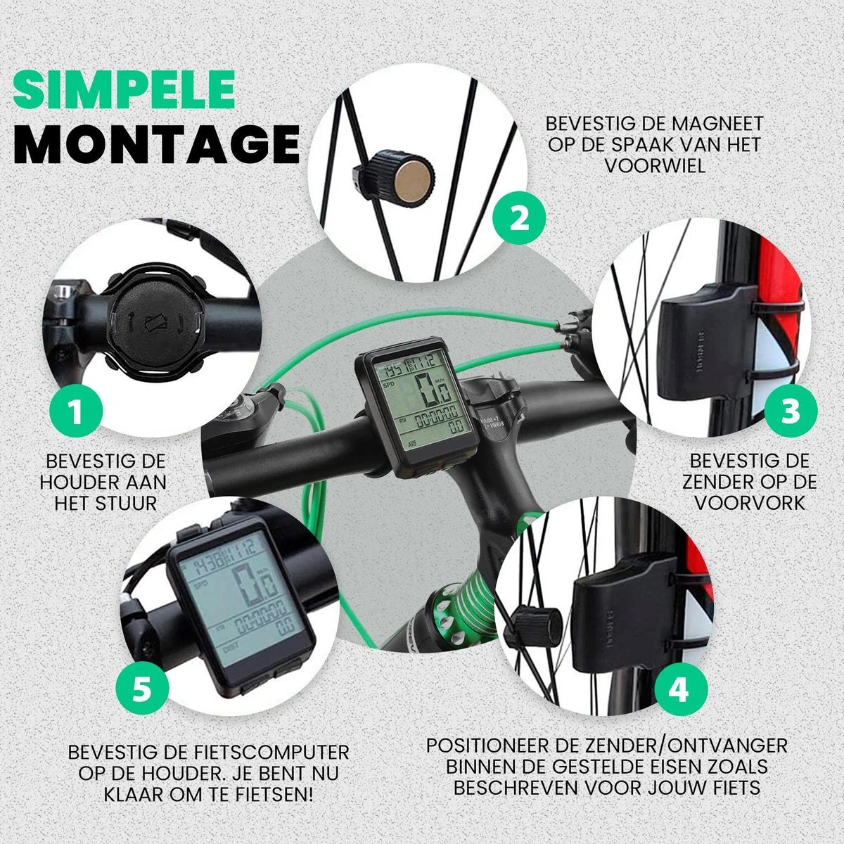 Strex Draadloze Fietscomputer - 17 Functies - Extra Groot Scherm - Draadloze Fiets Computer Draadloos Waterdicht - NL Handleiding 9 Strex Draadloze Fietscomputer - 17 Functies - Extra Groot Scherm - Draadloze Fiets Computer Draadloos Waterdicht - NL Handleiding - Afbeelding 7