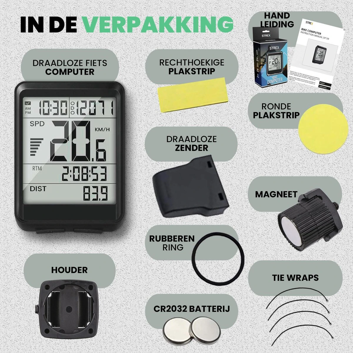 Strex Draadloze Fietscomputer - 17 Functies - Extra Groot Scherm - Draadloze Fiets Computer Draadloos Waterdicht - NL Handleiding 10 Strex Draadloze Fietscomputer - 17 Functies - Extra Groot Scherm - Draadloze Fiets Computer Draadloos Waterdicht - NL Handleiding - Afbeelding 8