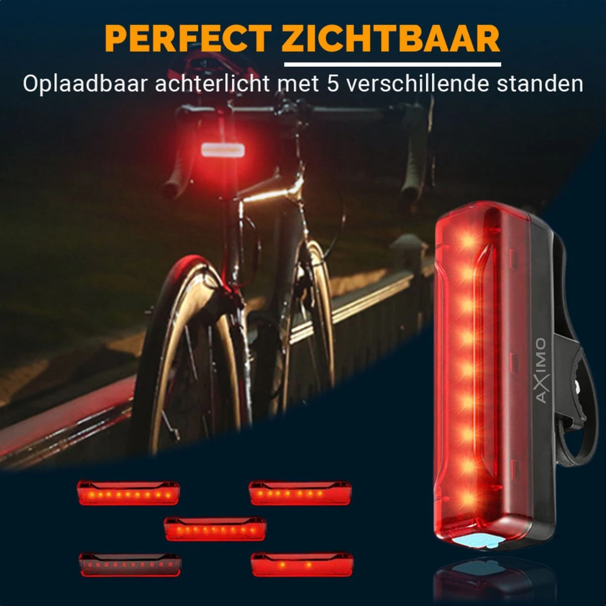 AXIMO Fietsverlichting 500 Lumen - Fietslamp USB Oplaadbaar LED - Voorlicht En Achterlicht - Fietslicht Set 9 AXIMO Fietsverlichting 500 Lumen - Fietslamp USB Oplaadbaar LED - Voorlicht En Achterlicht - Fietslicht Set - Afbeelding 7