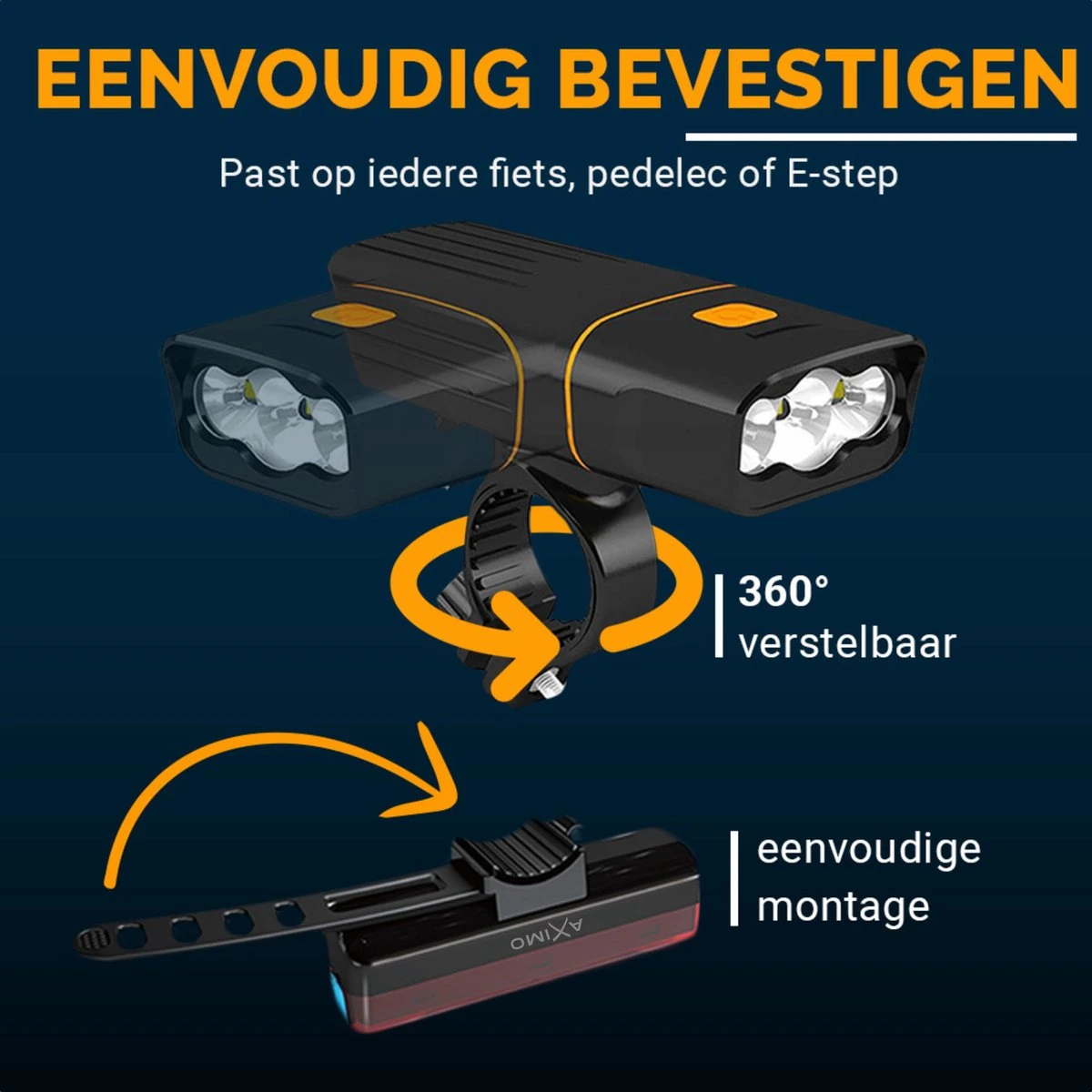 AXIMO Fietsverlichting 500 Lumen - Fietslamp USB Oplaadbaar LED - Voorlicht En Achterlicht - Fietslicht Set 10 AXIMO Fietsverlichting 500 Lumen - Fietslamp USB Oplaadbaar LED - Voorlicht En Achterlicht - Fietslicht Set - Afbeelding 8