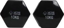 Active Panther Dumbbell Set 2 X 10 KG - 20 Kg Totaal - Vinyl - Zwart -Outdoor Kampeerwinkel 1200x518 1