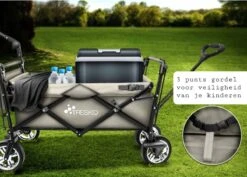 Wildebeest Bolderkar Opvouwbaar Grijs - Bolderwagen Met Kinder Zitje - Bolderkarren - Handkar Grijs - Opvouwbaar Transportwagen - Transportkar - Handkar Tuin Trolley Met Dak Transport Trolley XXL -Outdoor Kampeerwinkel 1200x861