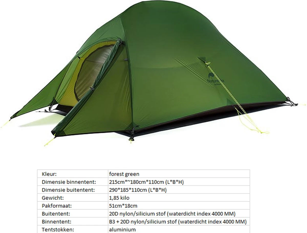 Cloud Up 3 Upgraded - Naturehike® - Tent 3 Persoons - Lichtgewicht Tent - Incl. Grondzeil - 20D 4000MM - Outdoor Kampeertent - Waterdicht - Hiking & Wandelen 13 Cloud Up 3 Upgraded - Naturehike® - Tent 3 Persoons - Lichtgewicht Tent - Incl. Grondzeil - 20D 4000MM - Outdoor Kampeertent - Waterdicht - Hiking & Wandelen - Afbeelding 11