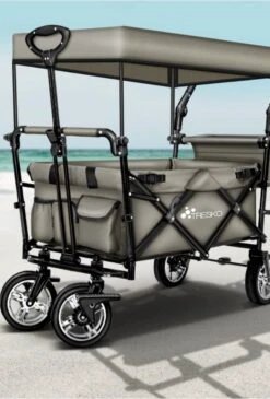 Wildebeest Bolderkar Opvouwbaar Grijs - Bolderwagen Met Kinder Zitje - Bolderkarren - Handkar Grijs - Opvouwbaar Transportwagen - Transportkar - Handkar Tuin Trolley Met Dak Transport Trolley XXL -Outdoor Kampeerwinkel 812x1200