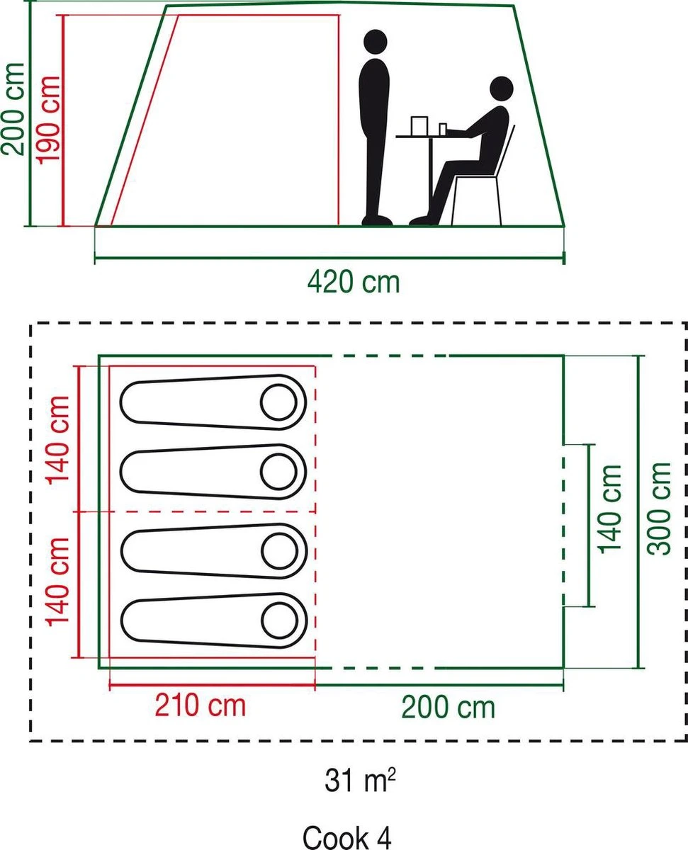 Coleman Cook 4 Tunneltent - Familietent - 4-Persoons - Groen 7 Coleman Cook 4 Tunneltent - Familietent - 4-Persoons - Groen - Afbeelding 5